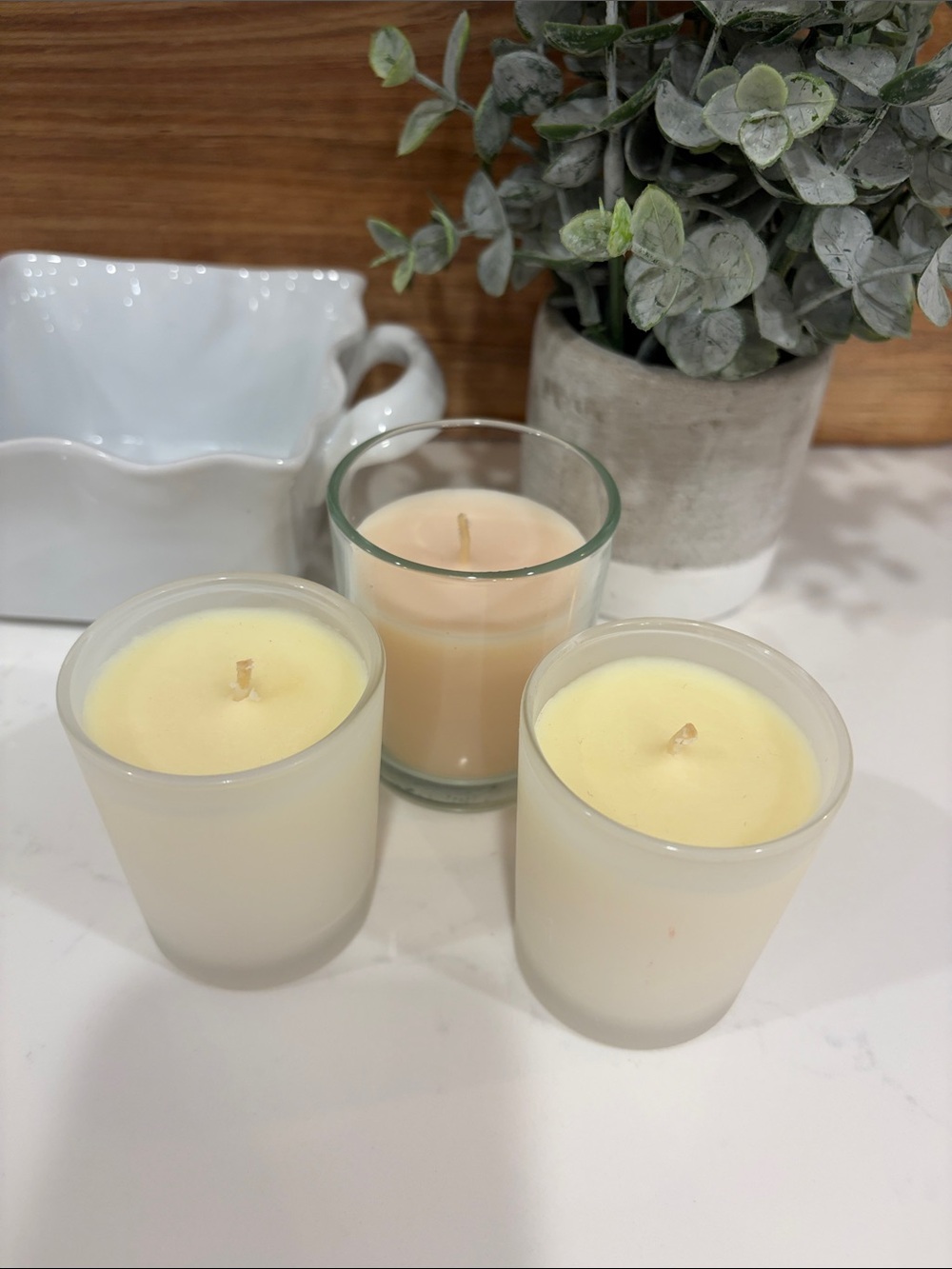 Set of 3 Scented Votive Candles in Cream and Pale Yellow